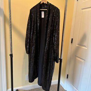 Full length black sequin duster jacket
